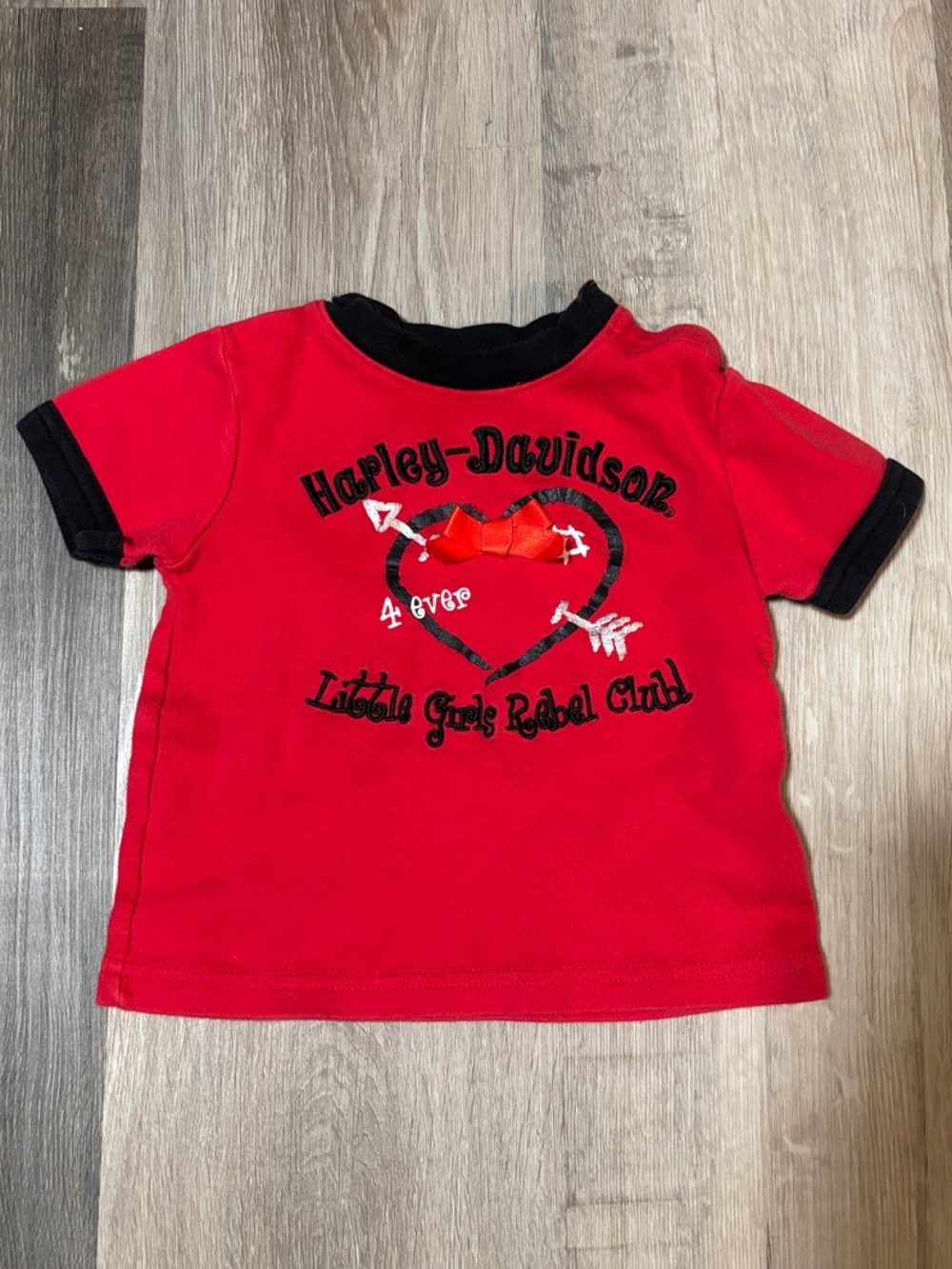 Harley-Davidson Red Tee with Black Trim and Heart Graphic
